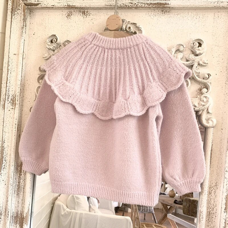Jesenné dievčenské svetre, zimný detský plášťový sveter s dlhým rukávom, jednofarebný norkový dievčenský pletený sveter, teplý dievčenský sveter