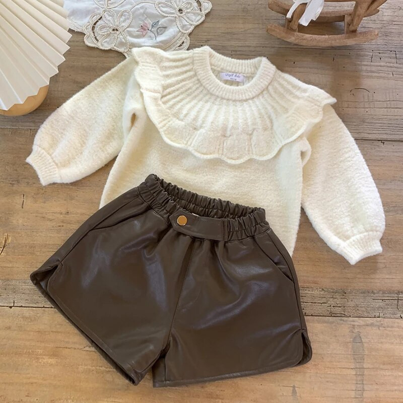 Jesenné dievčenské svetre, zimný detský plášťový sveter s dlhým rukávom, jednofarebný norkový dievčenský pletený sveter, teplý dievčenský sveter