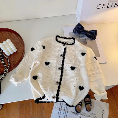 Uus laste südamega kampsun 1–8-aastastele lastele beebipoistele tüdrukutele pikkade varrukatega kootud triibuline kampsun mantel Ülerõivad sügistopsid riided