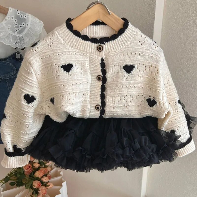 Uus laste südamega kampsun 1–8-aastastele lastele beebipoistele tüdrukutele pikkade varrukatega kootud triibuline kampsun mantel Ülerõivad sügistopsid riided