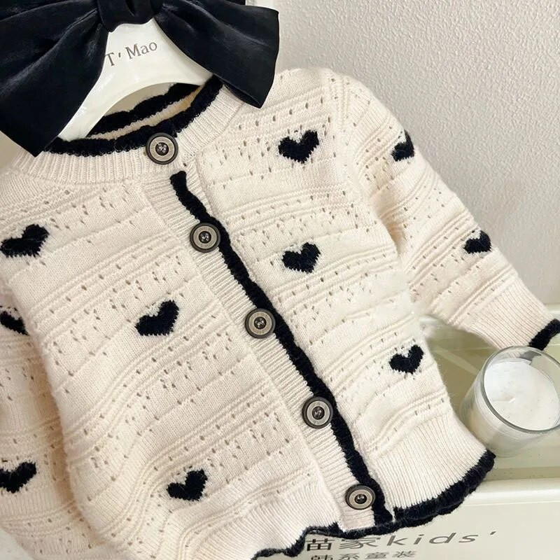 Uus laste südamega kampsun 1–8-aastastele lastele beebipoistele tüdrukutele pikkade varrukatega kootud triibuline kampsun mantel Ülerõivad sügistopsid riided