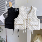 Vestă căptușită din bumbac pentru copii 2023, toamnă iarnă, fetițe, cu decolteu în V, cu nasturi, maiu îngroșat, pentru copii, 2-7 ani, vestă caldă