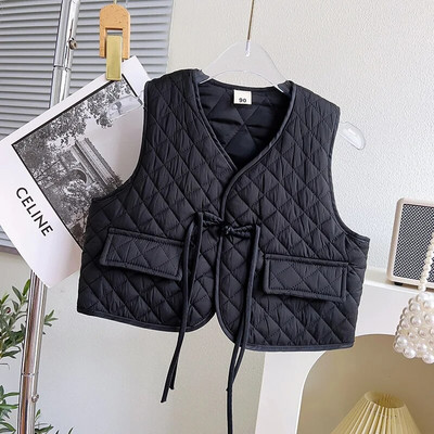 Vestă căptușită din bumbac pentru copii 2023, toamnă iarnă, fetițe, cu decolteu în V, cu nasturi, maiu îngroșat, pentru copii, 2-7 ani, vestă caldă