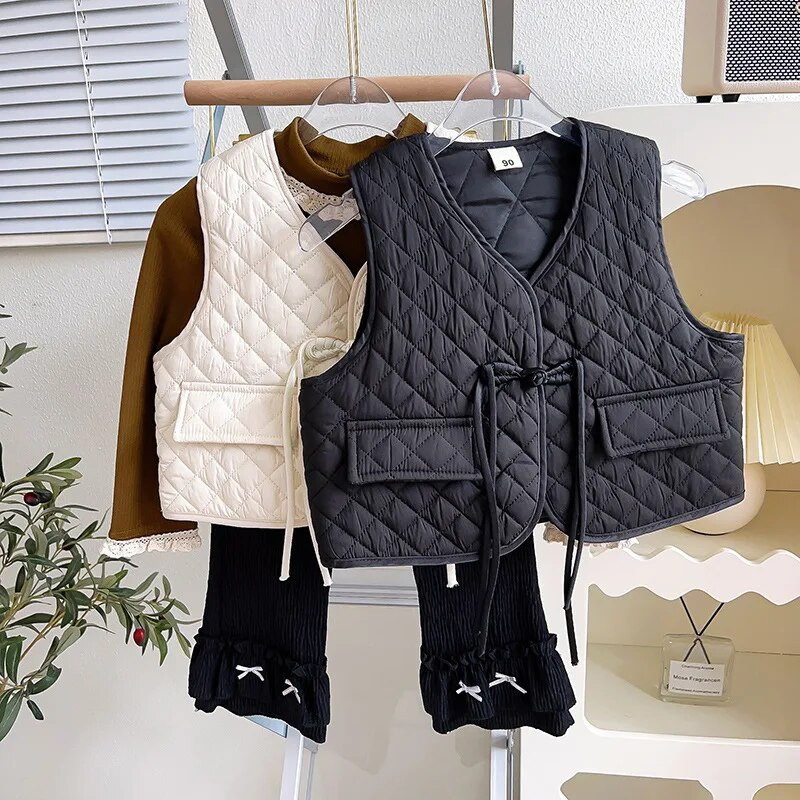 Vestă căptușită din bumbac pentru copii 2023, toamnă iarnă, fetițe, cu decolteu în V, cu nasturi, maiu îngroșat, pentru copii, 2-7 ani, vestă caldă