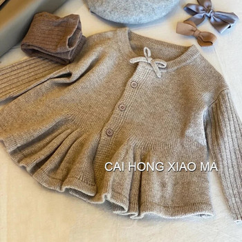 Модна и модерна есенна нова плетена жилетка за момиче, едноредов пуловер Есенно зимно облекло за момиче, модерен стил