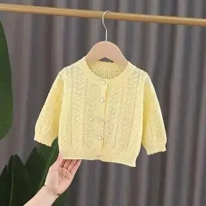 Kevad-sügis armas pitsmantel tüdrukule kootud kardigan suvine õhuke õõnsaga kootud särk Beebitüdruku sall mantel Konditsioneeriga särk