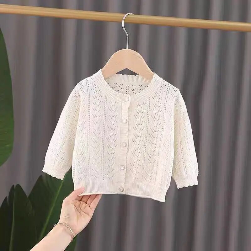 Kevad-sügis armas pitsmantel tüdrukule kootud kardigan suvine õhuke õõnsaga kootud särk Beebitüdruku sall mantel Konditsioneeriga särk