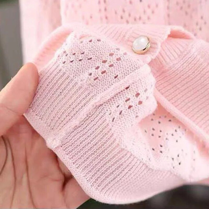 Kevad-sügis armas pitsmantel tüdrukule kootud kardigan suvine õhuke õõnsaga kootud särk Beebitüdruku sall mantel Konditsioneeriga särk