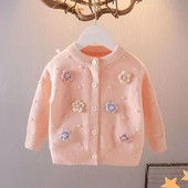 Copii Fete Pulover Cardigan tricotat coreean 2023 Top cu flori de toamnă Manecă lungă versatilă pentru copii 1 3 5 7T