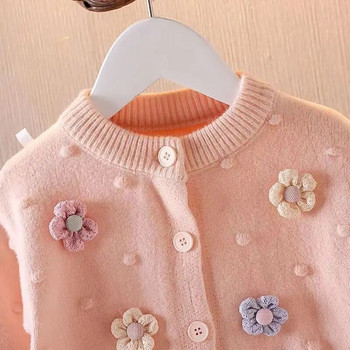 Детски пуловер за момичета Корейска плетена жилетка 2023 Ново есенно горнище на цветя Детско универсално палто с дълъг ръкав 1 3 5 7T