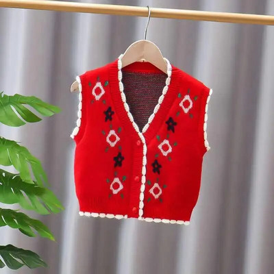 Copii Fete Pulover Cardigan tricotat coreean 2023 Top cu flori de toamnă Manecă lungă versatilă pentru copii 1 3 5 7T