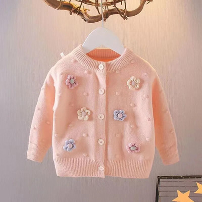 Copii Fete Pulover Cardigan tricotat coreean 2023 Top cu flori de toamnă Manecă lungă versatilă pentru copii 1 3 5 7T