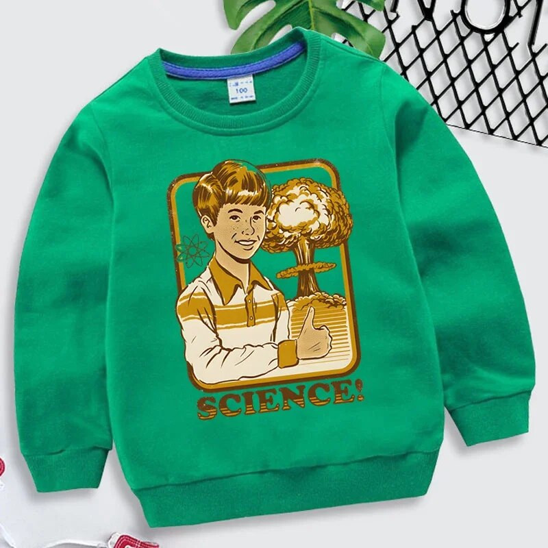 Naljakad teadustrükised Lasteriided Tüdrukud Sügised Multikad Sviitrid Vintage pikkade varrukatega tänavarõivad Harajuku mood poiste kapuuts