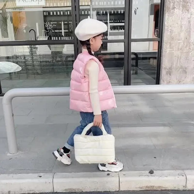 Copii Fete Vestă albă din puf de rață, vestă îngroșată, caldă, îmbrăcăminte exterioară, iarnă, toamnă, jachete, adolescenți, studenți, haine.