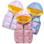 Vestă pentru copii Îmbrăcăminte exterioară Nouă iarnă Paltoane fără mâneci Haine pentru copii Vestă caldă din bumbac cu glugă Bebeluși băieți Fete Vestă lucioasă din puf