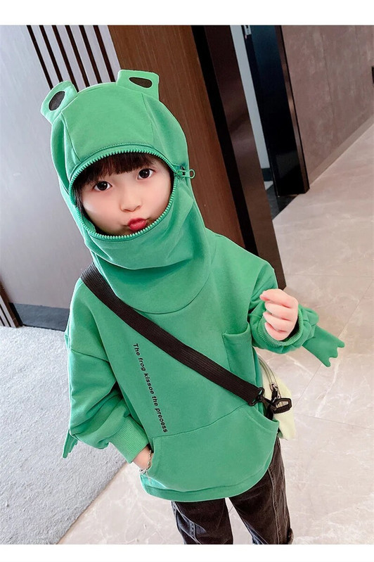 Pulovere noi pentru bebeluși, primăvară, toamnă, haine largi pentru copii, broaște, cu glugă, cu mâneci lungi, drăguț, cu desene animate, pulover de vânt Top 1-6 ani