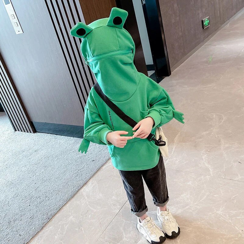 Pulovere noi pentru bebeluși, primăvară, toamnă, haine largi pentru copii, broaște, cu glugă, cu mâneci lungi, drăguț, cu desene animate, pulover de vânt Top 1-6 ani