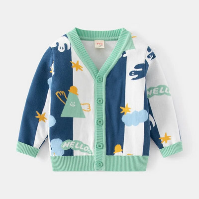 Zimné oblečenie pre chlapcov a dievčatá od 2 do 8 rokov, roztomilý detský sveter, kardigan s pleteným topom a zvieracou potlačou, detský pletený kabát.