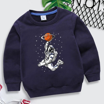 Ново детско суичър с качулка за баскетболен астронавт Прохождащи момичета Harajuku Дрехи Бебешки суичър с дълъг ръкав за момчета Готини детски улични дрехи