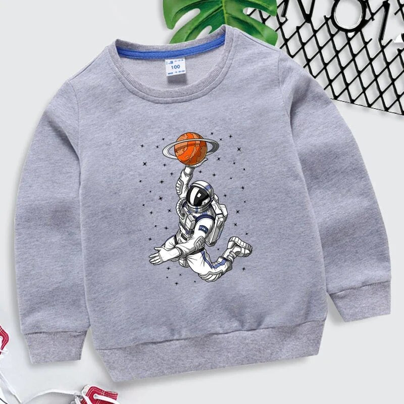 Uus laste korvpalli astronauti kapuuts, väikelaste tüdrukute harajuku riided poiste pikkade varrukatega kampsun Lahedad laste tänavarõivad