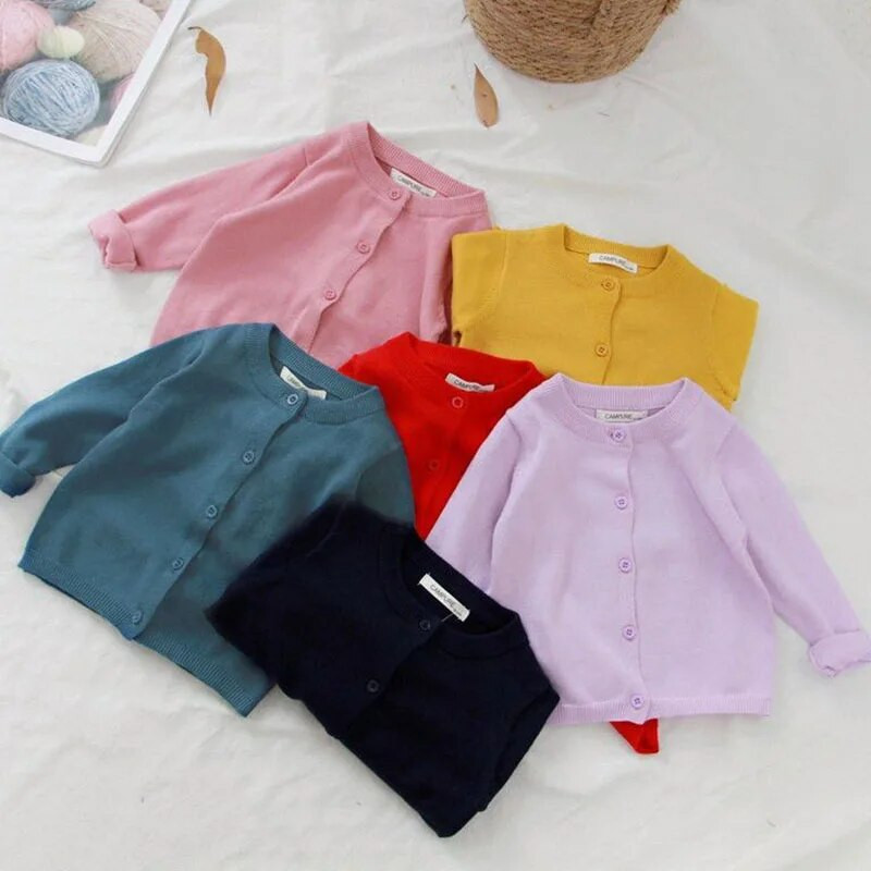 Chlapčenské a dievčenské pletené svetre Detské kardigany Jednofarebný sveter s výstrihom do O-tvaru Jarný jesenný sveter Detské kardigany Kabát Detské oblečenie 1-7 rokov