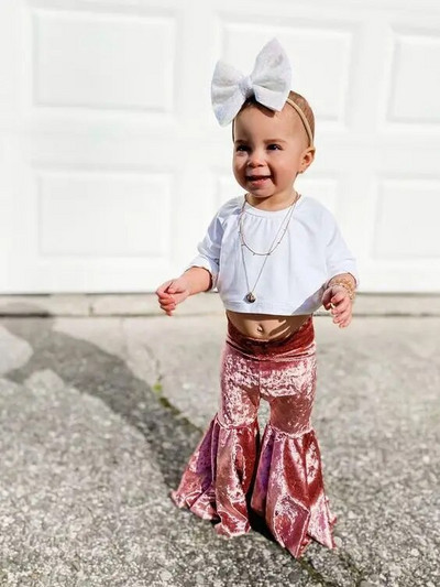 Pantaloni evazați multicolori pentru bebeluși nou-născuți 6M-6T pentru copil mic, catifea, ocazional, cu talie elastică, pantaloni ocazional versatili