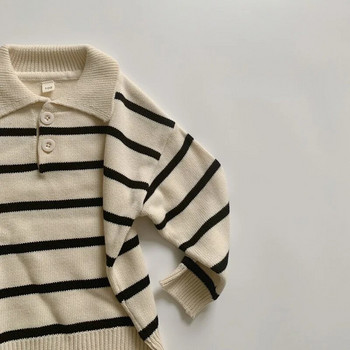 1216C Корейско детско облекло Раиран пуловер Пуловер с висока яка Пролет Есен 2022 Пуловер за бебета Момчета Памучен пуловер