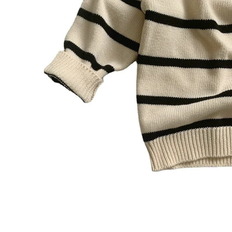 1216C Kórejský detský sveter s pruhmi, rolák, jar/jeseň 2022, sveter pre chlapcov a dievčatá, bavlnený sveter
