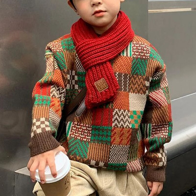 Есен Зима Y2K пачуърк Дебел пуловер за момичета с дълъг ръкав Chic Boys Плетещи горнища Сладък детски пуловер Kawaii Детски дрехи