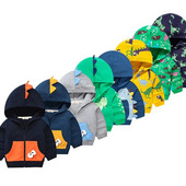 Jarné jesenné oblečenie pre chlapcov s vreckom, detská mikina s kresleným dinosaurom, batoľa, zipsový kabát, čierna, modrá, sivá mikina s kapucňou