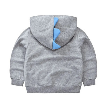 Ανοιξιάτικα φθινοπωρινά ρούχα για αγόρια με παιδική μπλούζα με τσέπη Cartoon Dinosaur Toddler Παλτό με φερμουάρ Μαύρο μπλε γκρι φούτερ με κουκούλα
