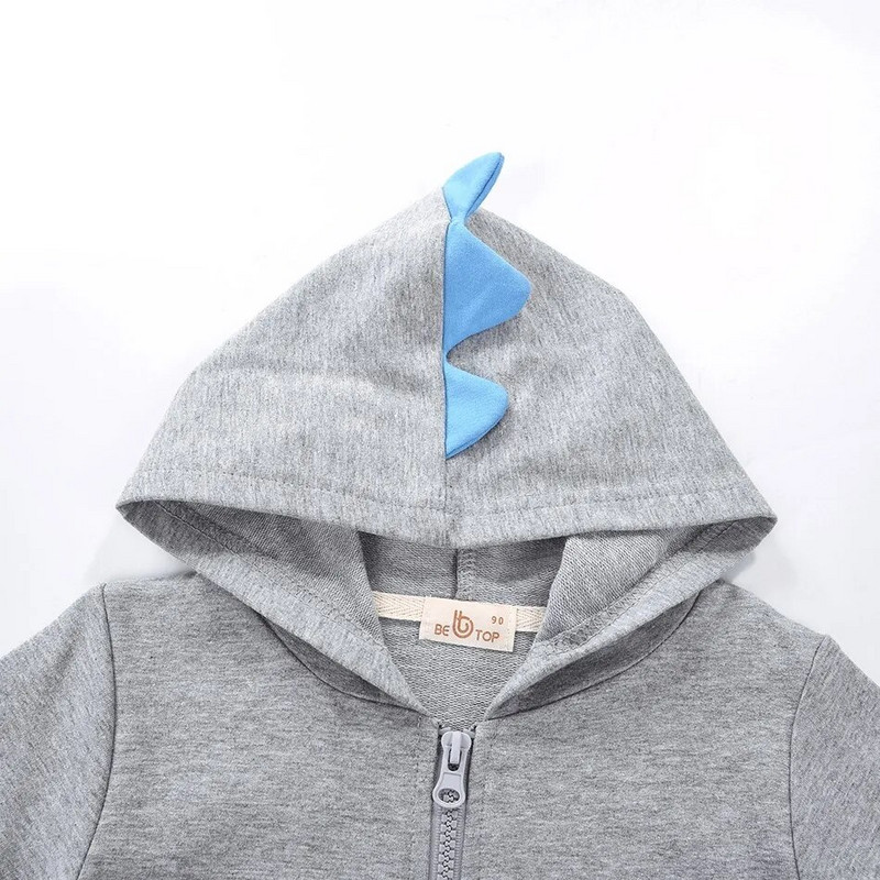 Jarné jesenné oblečenie pre chlapcov s vreckom, detská mikina s kresleným dinosaurom, batoľa, zipsový kabát, čierna, modrá, sivá mikina s kapucňou