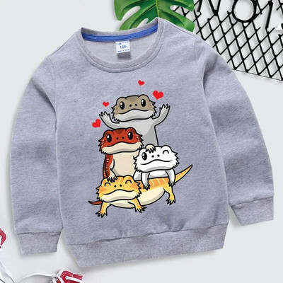 Χαριτωμένο γενειοφόρος δράκος Pogona γραφικά φούτερ για κορίτσια αγόρια Kawaii Animal Hoodies Cartoon μακρυμάνικο Roupa Infantil Παιδικά ρούχα