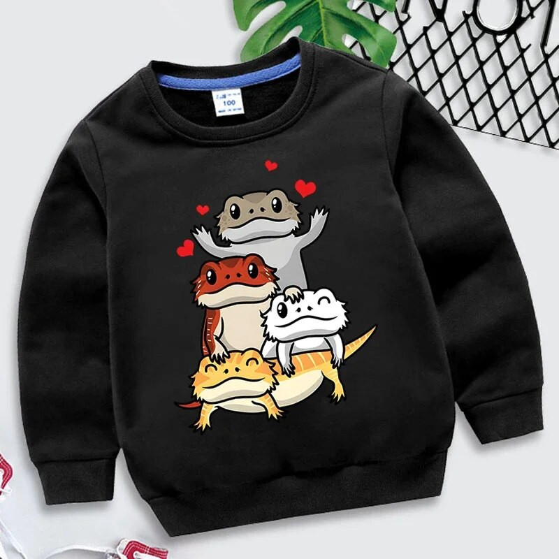 Χαριτωμένο γενειοφόρος δράκος Pogona γραφικά φούτερ για κορίτσια αγόρια Kawaii Animal Hoodies Cartoon μακρυμάνικο Roupa Infantil Παιδικά ρούχα