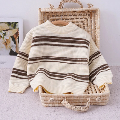 Дрехи за момчета Раиран пуловер Зима 2022 Детски дебели пуловери Висококачествен моден стил Детски спортни дрехи 3-10 години