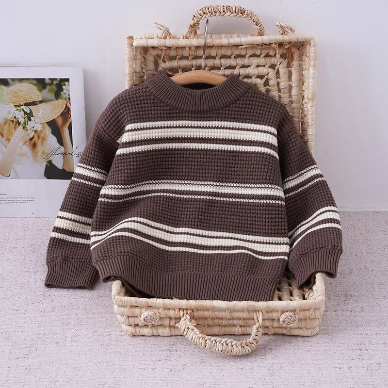 Chlapčenské oblečenie s pruhovaným svetrom, zima 2022, detské hrubé svetre, vysoko kvalitné módne štýlové detské športové oblečenie pre deti vo veku 3-10 rokov