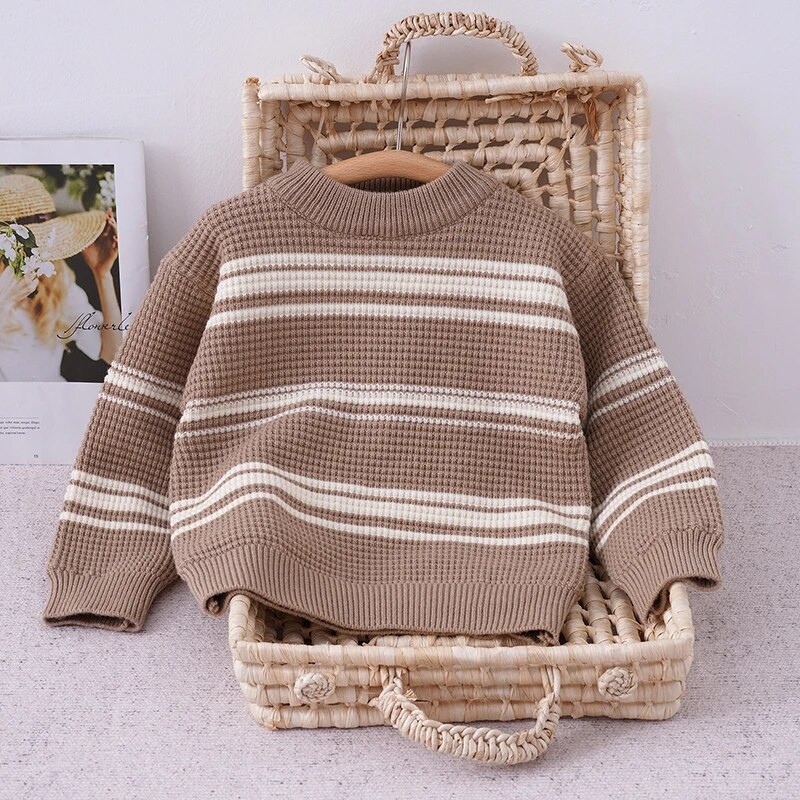 Chlapčenské oblečenie s pruhovaným svetrom, zima 2022, detské hrubé svetre, vysoko kvalitné módne štýlové detské športové oblečenie pre deti vo veku 3-10 rokov