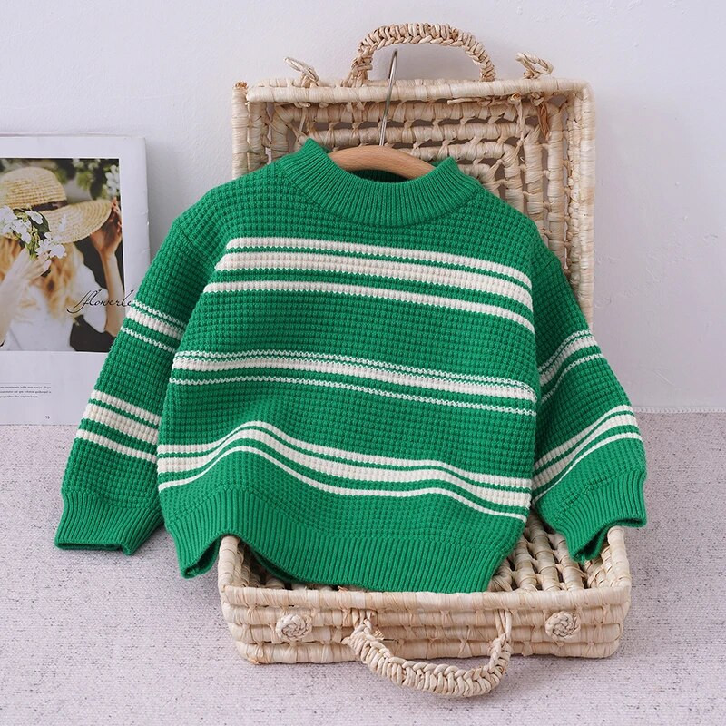 Chlapčenské oblečenie s pruhovaným svetrom, zima 2022, detské hrubé svetre, vysoko kvalitné módne štýlové detské športové oblečenie pre deti vo veku 3-10 rokov