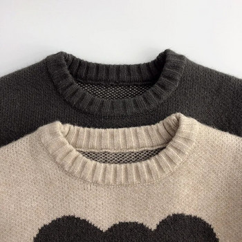 3493C Детски пуловер с ретро мече 2022 Есен и зима Плетен пуловер за момченце Пуловер Ежедневен свободен пуловер за момиче