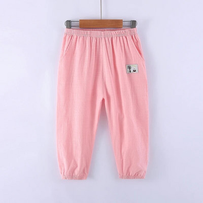 Jednofarebné letné nohavice proti komárom pre deti, chlapcov a dievčatá, bavlnené ľanové nohavice s elastickým pásom, detské oblečenie, dlhé nohavice 100 – 160 cm