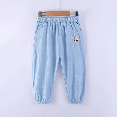 Jednofarebné letné nohavice proti komárom pre deti, chlapcov a dievčatá, bavlnené ľanové nohavice s elastickým pásom, detské oblečenie, dlhé nohavice 100 – 160 cm