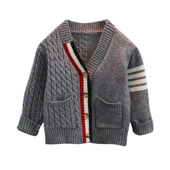 Пуловер за момчета Пролет Есен Ново палто Модно палто с V-образно деколте Топ Дрехи за момчета Детски пуловер за плетене