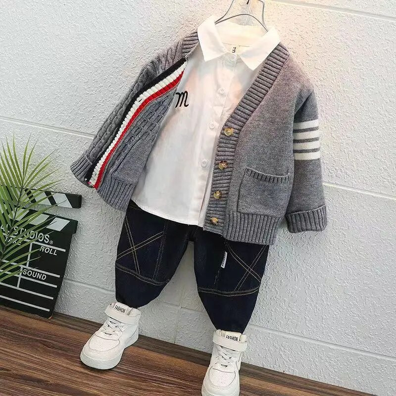 Pulover pentru băieți Primăvară Toamnă Palton nou la modă Palton cu decolteu în V Top Îmbrăcăminte băieți Pulover de tricotat pentru copii