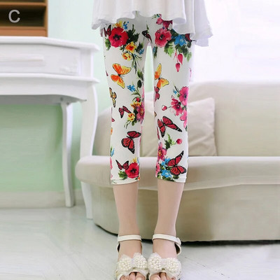 3-10 ani fete pantaloni tăiați cu flori cu imprimeu floral pentru copii până la gambe pantaloni slăbiți jambiere elastice pentru copii