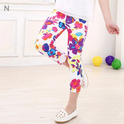 3-10 ani fete pantaloni tăiați cu flori cu imprimeu floral pentru copii până la gambe pantaloni slăbiți jambiere elastice pentru copii