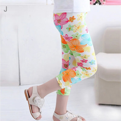 3-10 ani fete pantaloni tăiați cu flori cu imprimeu floral pentru copii până la gambe pantaloni slăbiți jambiere elastice pentru copii