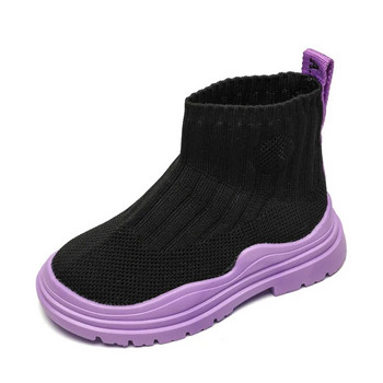 Ежедневни плетени обувки за момичета Детски приплъзващи тенис маратонки с високи чорапи Детски пролетни есенни спортни обувки 3-15 години тийнейджъри