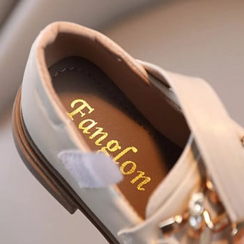 Обувки за принцеса за момиченце Неплъзгащи се кожени обувки с мека подметка за момичета Детски училищни обувки с красива кристална метална верига G06215