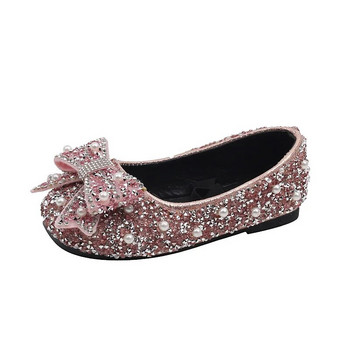 Детски равни обувки Детски единични обувки Модни обувки за момичета с розова панделка със кристали Сребърни обувки за принцеса Студентски обувки за бебешко парти H791