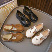 Nou 2024 Mary Janes pentru fetiță scobită în formă de inimă drăguț copii pantofi din piele curea în T negru bej minunat elegant copii apartamente bebeluși